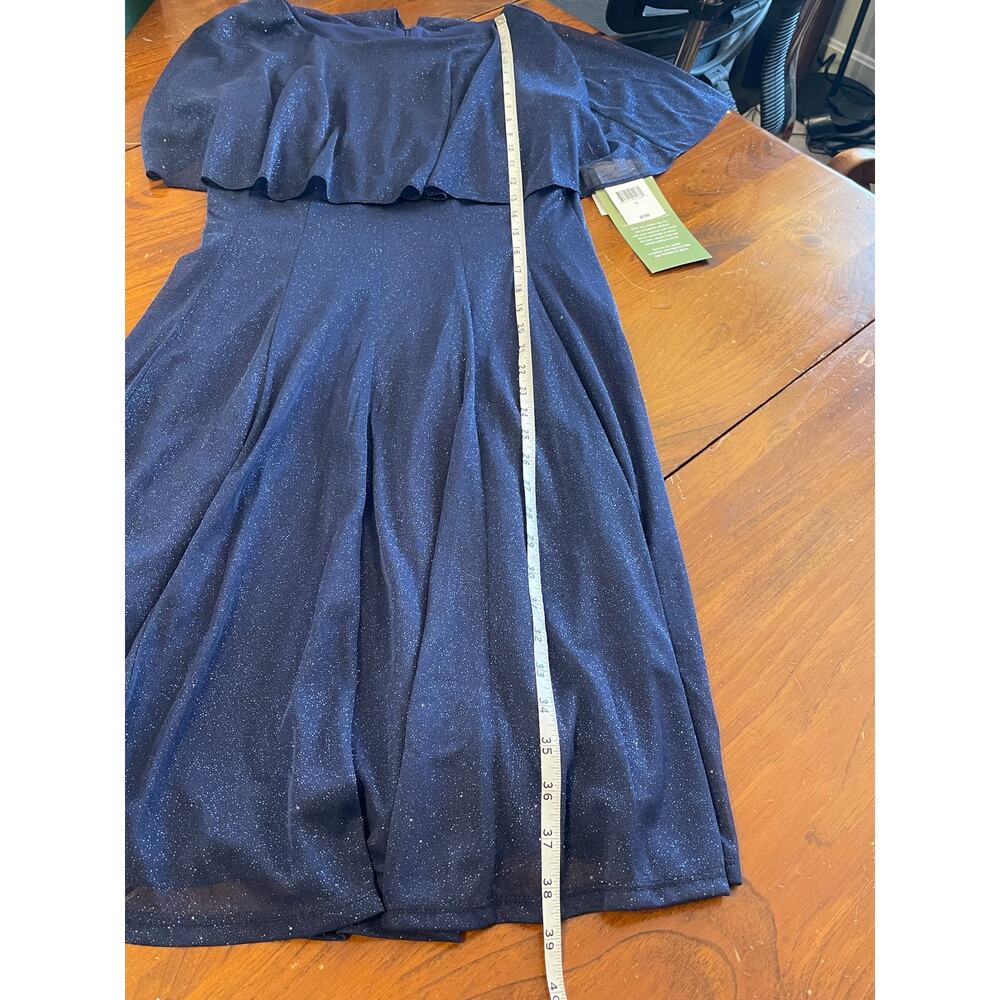 NWT J. Taylor Dress Size 12 Dark Blue Sparkle Formal Cape Evening Crew Neckline - Picture 9 of 13